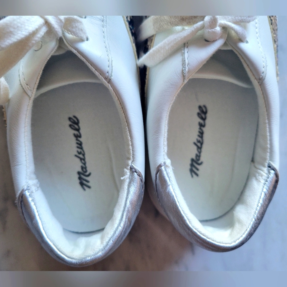 Madewell Delia Sneaker White Print Leather Low Top 8 Casual Cute Trendy - Picture 6 of 8